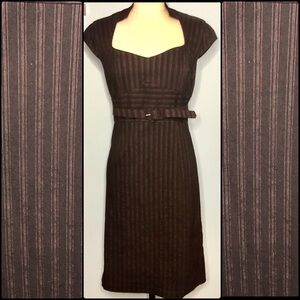 Le Château Pinstripe Pleated Retro Goth Pencil Dress Stop Staring! M